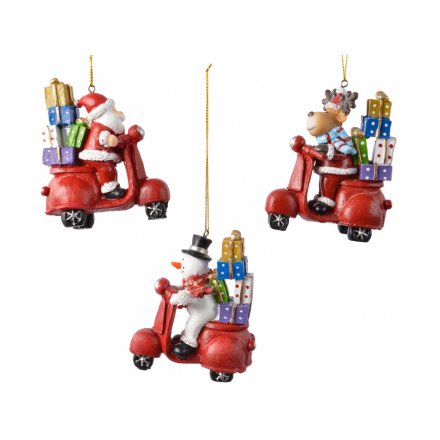 Hanging Moped Riding Christmas Characters 
