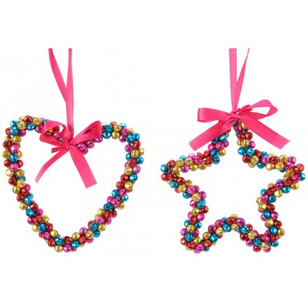 Multicoloured Star and Heart Jingle Bell Hangers 