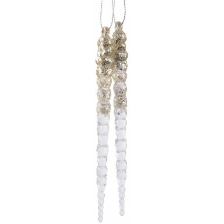 Pack of 2 Golden Glitter Acrylic Icicles 