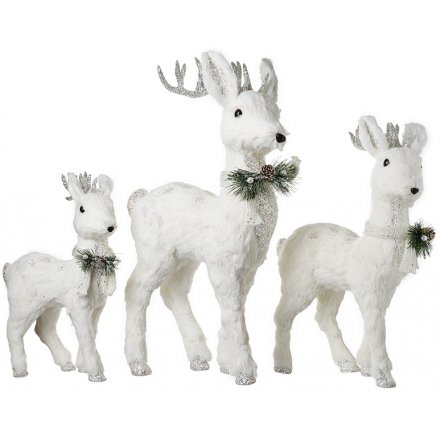 Set of 3 White Standing Reindeer 