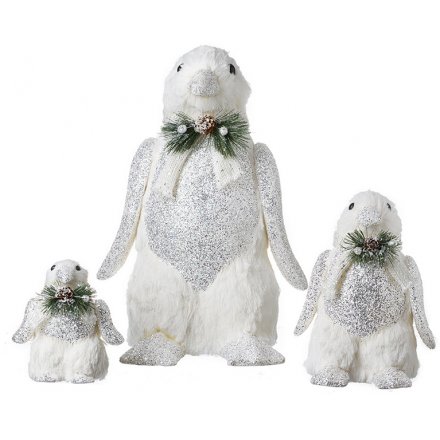White Faux Fur Standing Penguin Set 