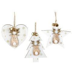  Bring a winter Wonderland touch to your tree decor at Christmas with this cute mix of hanging wooden shaped decorations