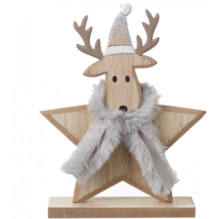 Christmas Wooden Reindeer Star 17cm