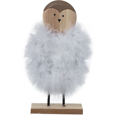 Wooden Robin With Fluffy Feathers 