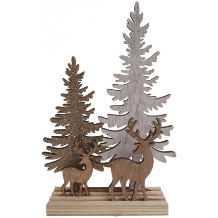 Wooden Forest Scene With Glitter, 21cm  