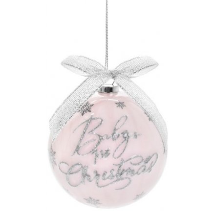Pink Babys First Christmas Bauble 