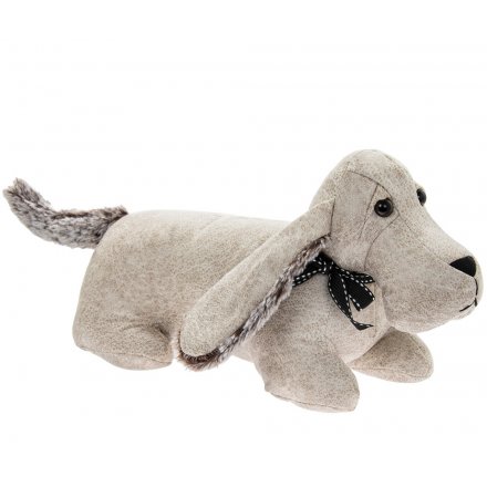 Faux Leather Dachshund Doorstop - Cream 