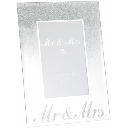 Mr&Mrs Silver Glitter Mirror Frame 4 x 6"
