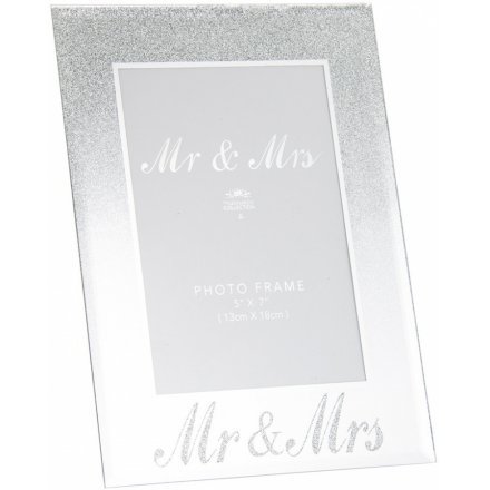 Mr&Mrs Silver Glitter Mirror Frame 5 x 7"