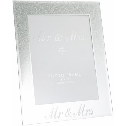 Mr&Mrs Silver Glitter Mirror Frame 8 x 10"