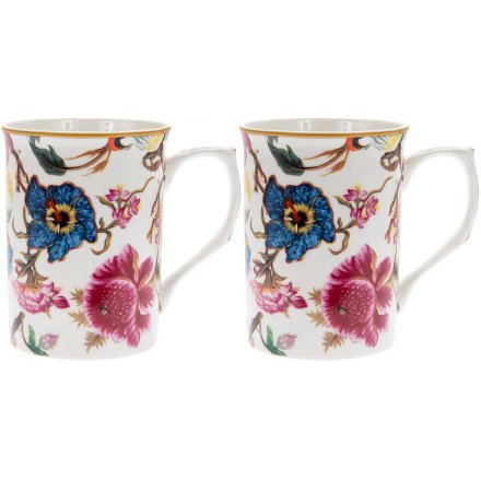 Pink Floral Set of 2 Mugs