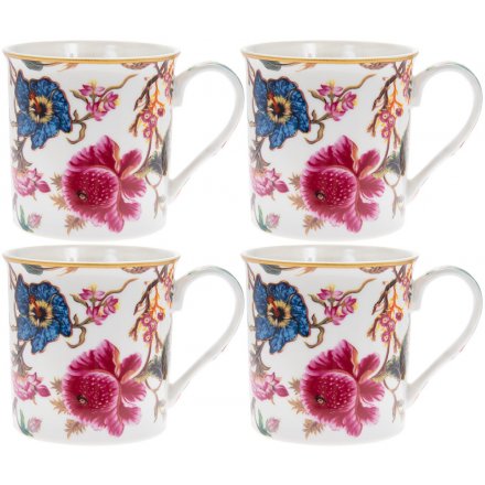 Pink Floral Set of 4 Mugs