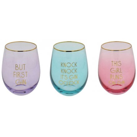 Pink/Purple/Blue Party Stemless Wine Glasses 12cm