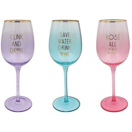 Pink/Purple/Blue Party Wine Glasses