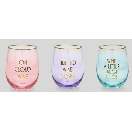 Pink/Purple/Blue Party Stemless Glasses 12cm