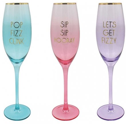 Pink/Purple/Blue Party Flute Glasses 25cm