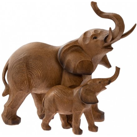 Animal Kingdom Wooden Elephant and Calf Figure
