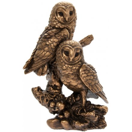 Reflections Bronzed Twin Owls 10"
