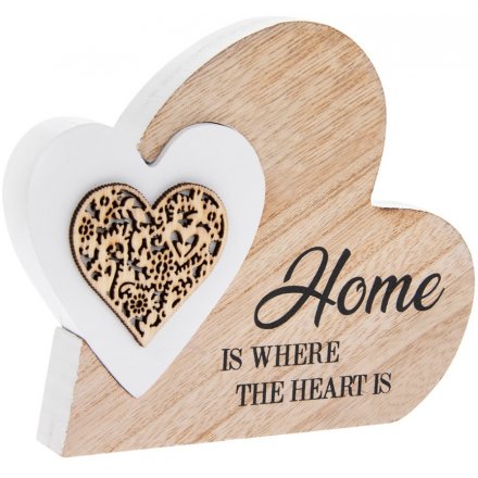 Sentiments Double Heart Plaque - Home Is Where 