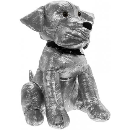 Silver Sparkle Faux Leather Dog Doorstop 