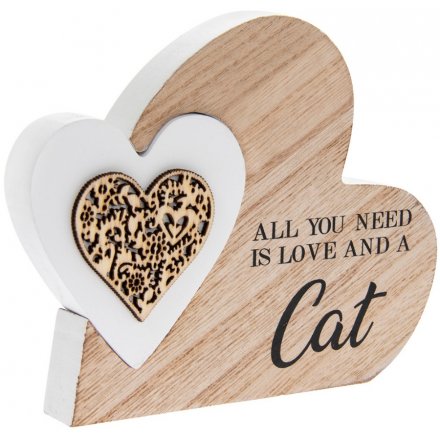 'Love and a cat' Natural Toned Side Heart Block 