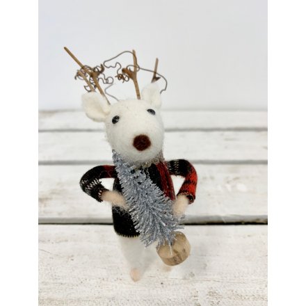 White Woollen Christmas Mouse 13cm