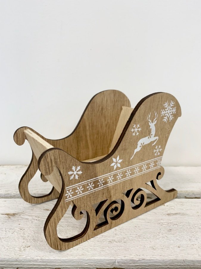 Wooden sleigh with reindeer and snowflake design | 45797 | Christmas