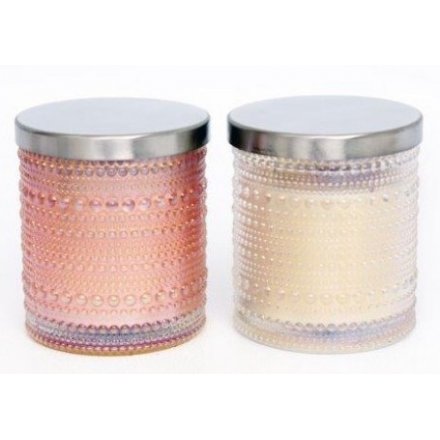 Pink/Cream Bubble Ridge Candle Pots, 9cm 
