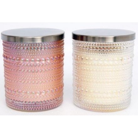 Pink/Cream Bubble Ridge Candle Pots, 11cm 