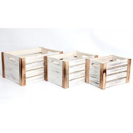 Set of 3 White Storage Crates 