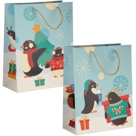 Festive Penguins Gift Bags, 2asst 