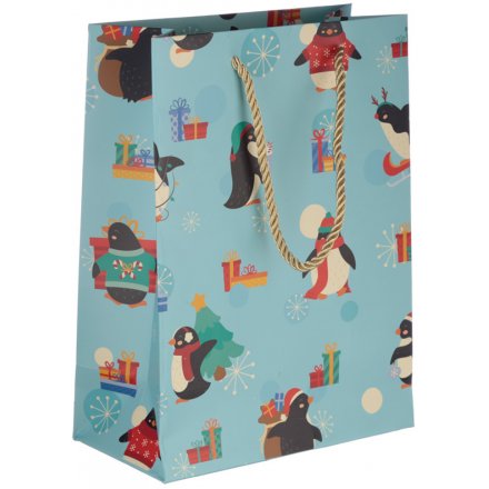 Festive Penguins Gift Bag, Medium 