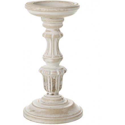 Distressed White Wooden Candle Stick 