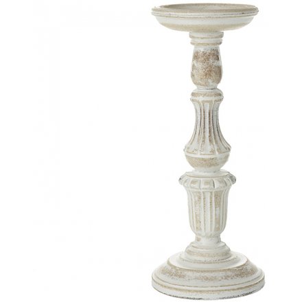 White Washed Wooden Candle Holder, 29cm