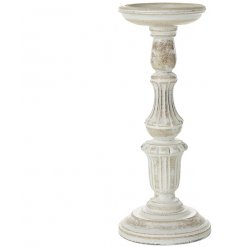  A stylishly chic standing wooden candle holder set with a distressed white washed finish 