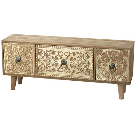 Carved Wood 3 Draw Unit 