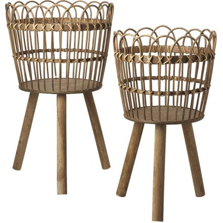 Wicker Basket Tables, Set of 2