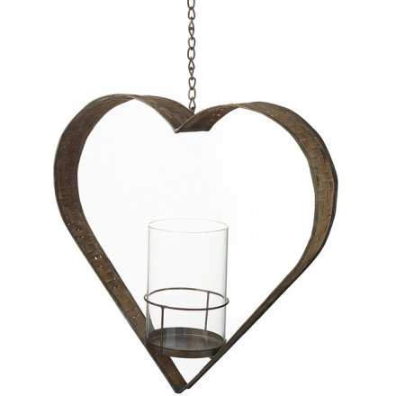 Large Hanging Metal Heart T-light Holder