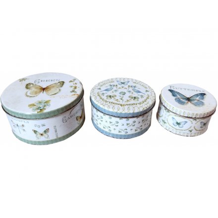 Set of 3 Butterfly Storage Tins 