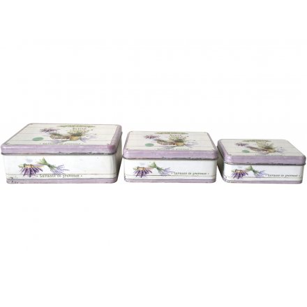 Purple Lavender Square Tins Set of 3