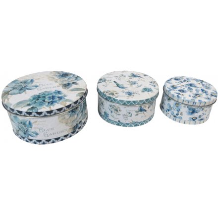 Set of 3 Birds and Butterflies Storage Tins 