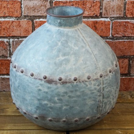 Large Distressed Zinc Vase, 32.5cm 