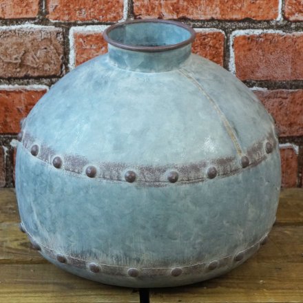 Small Distressed Zinc Vase, 26cm 