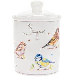   Covered with an array of Garden Birds, this charming ceramic canister will tie in beautifully with any kitchen space 