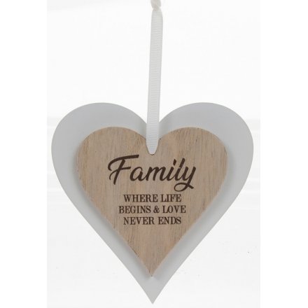 Natural Double Heart Plaque - Family
