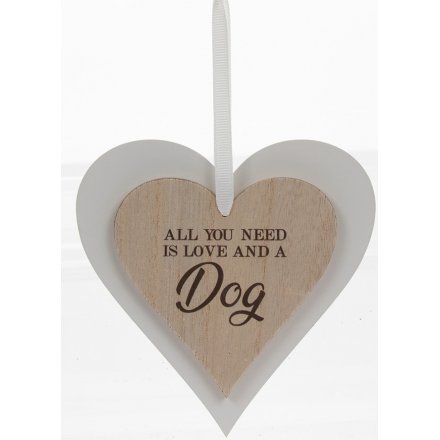 Natural Double Heart Plaque - Dog