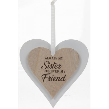 Natural Double Heart Plaque - Sister