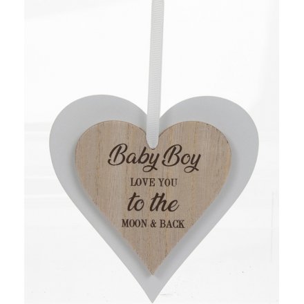 Natural Double Heart Plaque - Baby Boy