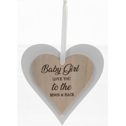 Natural Double Heart Plaque - Baby Girl