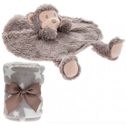 Cuddly Monkey and Blanket Set 
